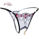 Pearl Pendant Embroidered Crotchless Panty