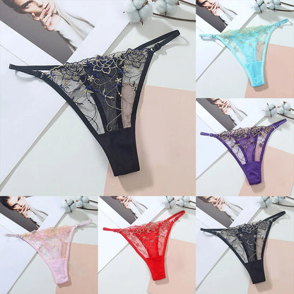 Embroidered Sexy Hollow Mesh Seductive Thong