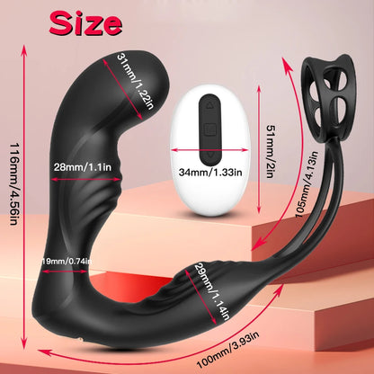 Male Double Ring Anal Plug Silicone Vibrator